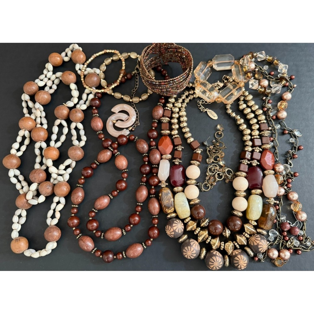 Mixed Estate Lot (11) Fashion Jewelry Earthy Boho‎ Shells Mauve Gold Beads BOCAR